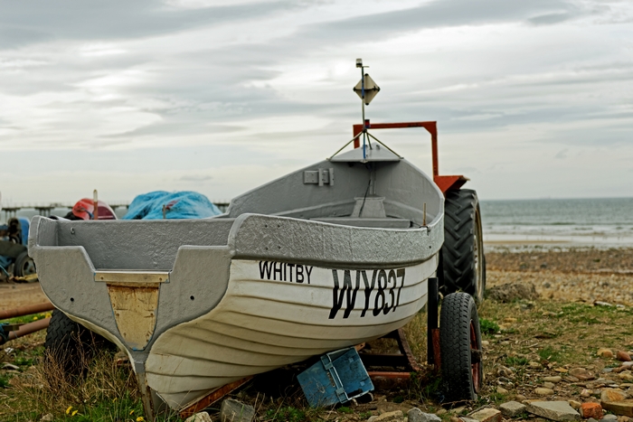 Fishing Boat WY837 on Saltburn Beach by Rod Johnson