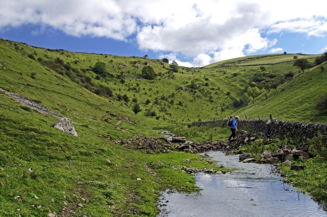Crossing the Stream in Cressbrook Dale by Rod Johnson