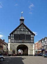 A view of the ancient Bridgnorth Town Hall at Bridgnorth in Shropshire. Link to Buildings Gallery.
